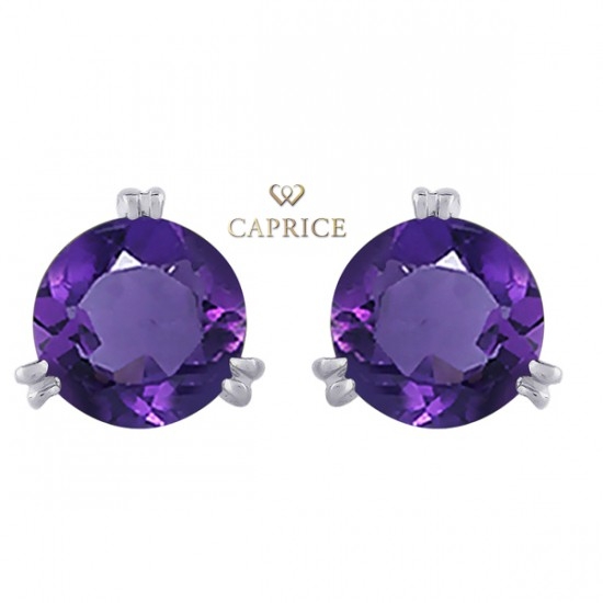 Woman gold earring, white gold, amethyst