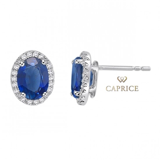 Woman diamond earring, blue sapphire