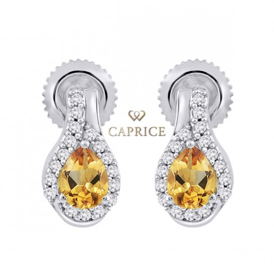 Woman diamond earring, white gold, citrin