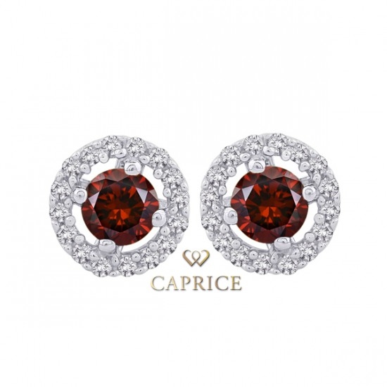 Woman diamond earring, garnet, white gold