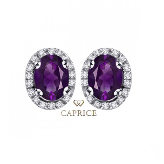 Woman diamond earring, white gold, amethyst