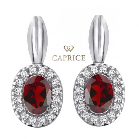 Woman diamond earring, garnet, white gold