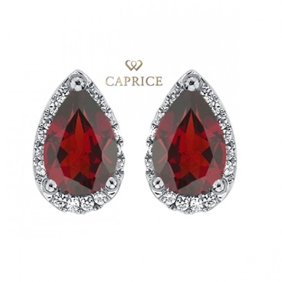 Woman diamond earring, garnet, white gold