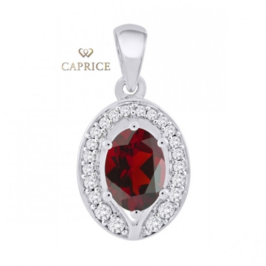 Womand diamond pendant, white gold, garnet