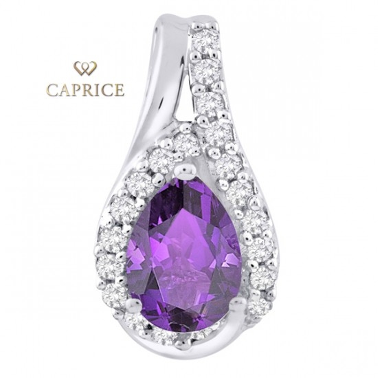 Woman diamond pendant, white gold, amethyst