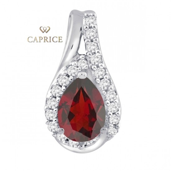 Woman diamond pendant, white gold, garnet