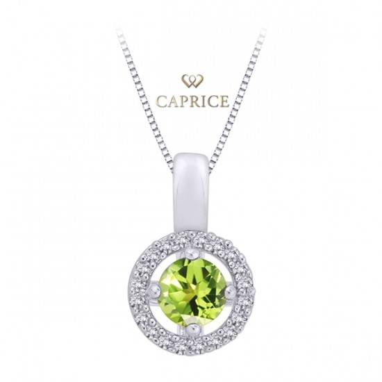 Woman diamond pendant, white gold, peridot