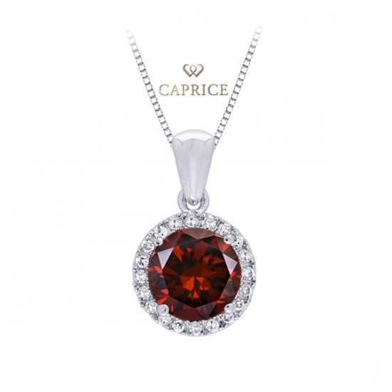 Woman diamond pendant, white gold, garnet