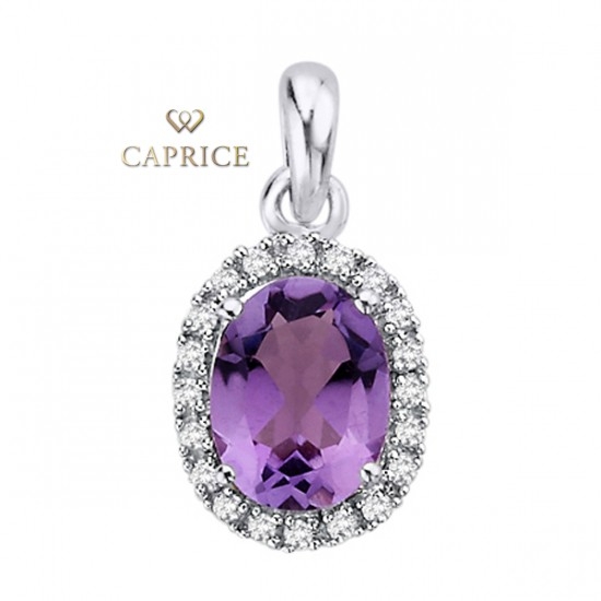 Womand diamond pendant, white gold, amethyst