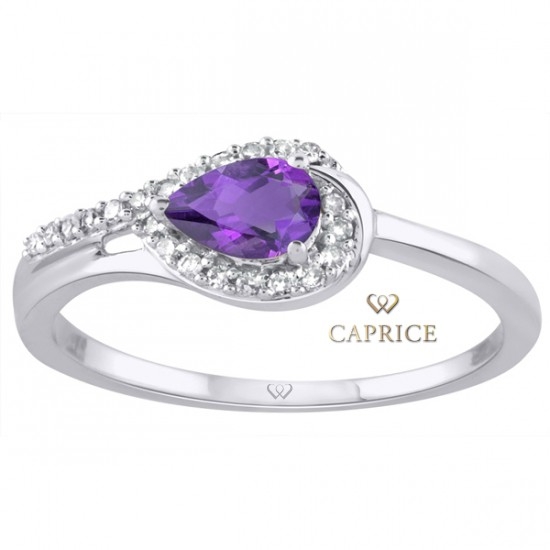 Woman diamond ring, white gold, amethyst