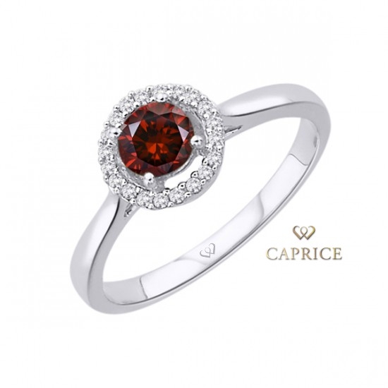 Woman diamond ring, white gold, garnet