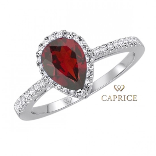 Woman diamond ring, garnet, white gold